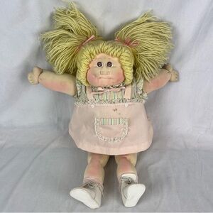 VTG 1980 Cabbage Patch Kids Soft Sculpture Doll Girl Blonde Pigtails Signed 22"